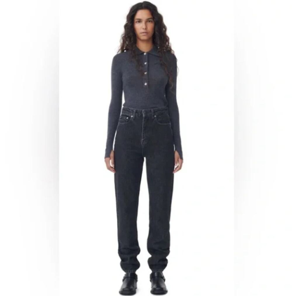 GANNI Black Stone Rigid Denim Swigy Jeans 25 With Patches